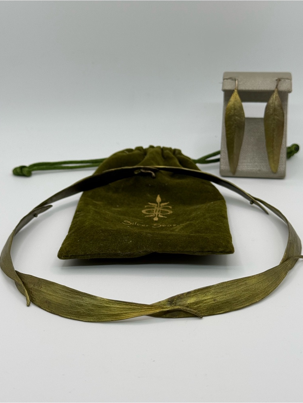 Michael Michaud Silver Seasons Eucalyptus 6 Leaf Bronze Collar Necklace Earrings